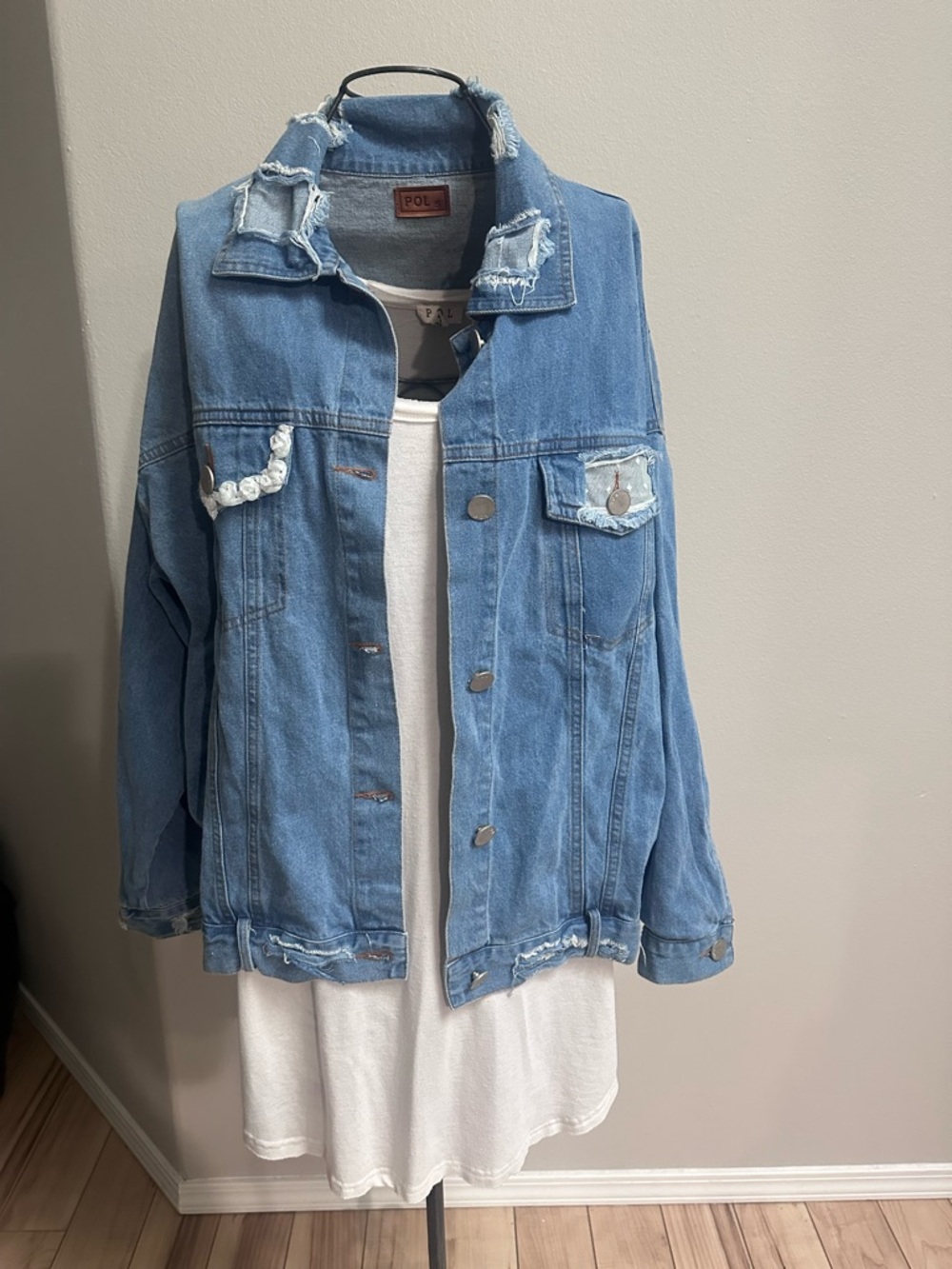 POL Light Blue Distressed Denim Jacket